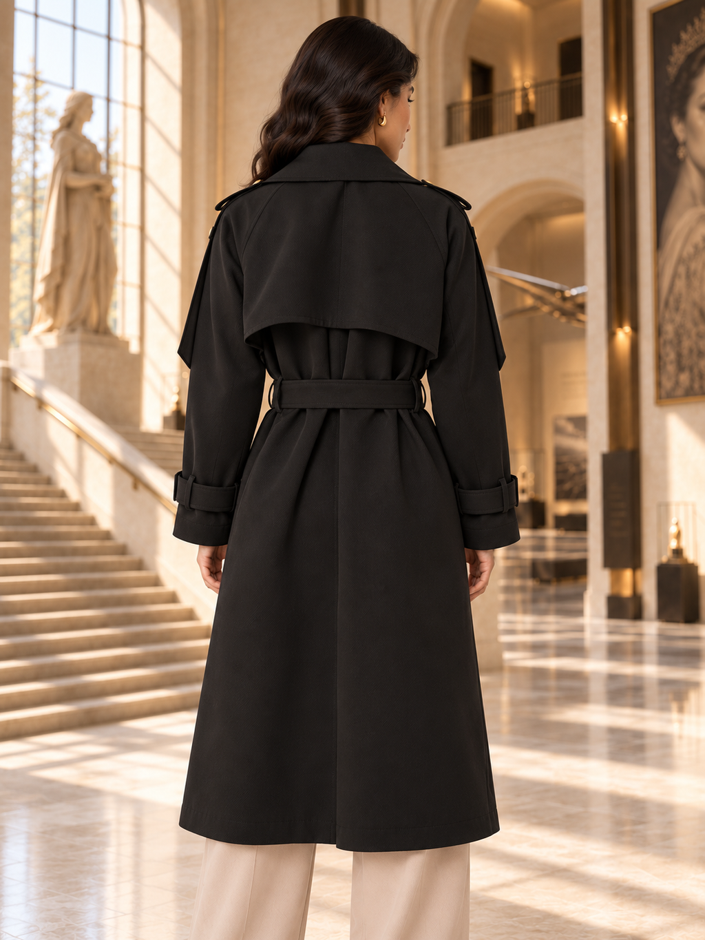 Gabardine Trench Coat with Gold-Tone Details