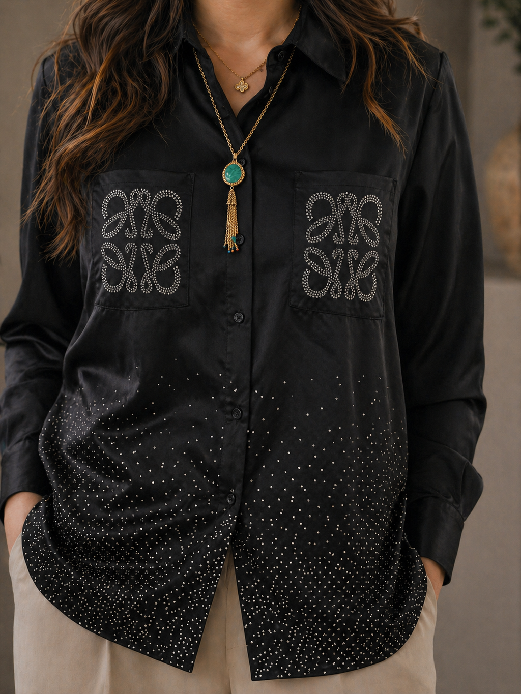 Satin Strass Blouse
