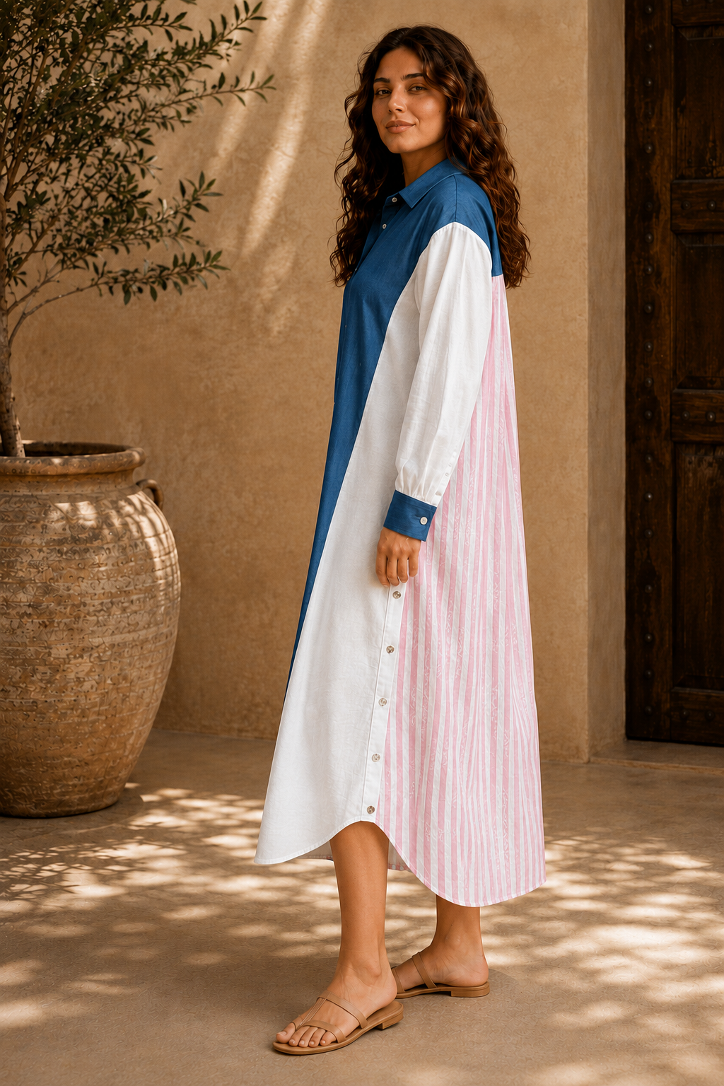 Contrast Stripe Shirt Dress