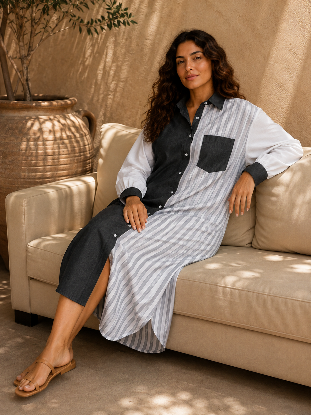 Contrast Stripe Shirt Dress