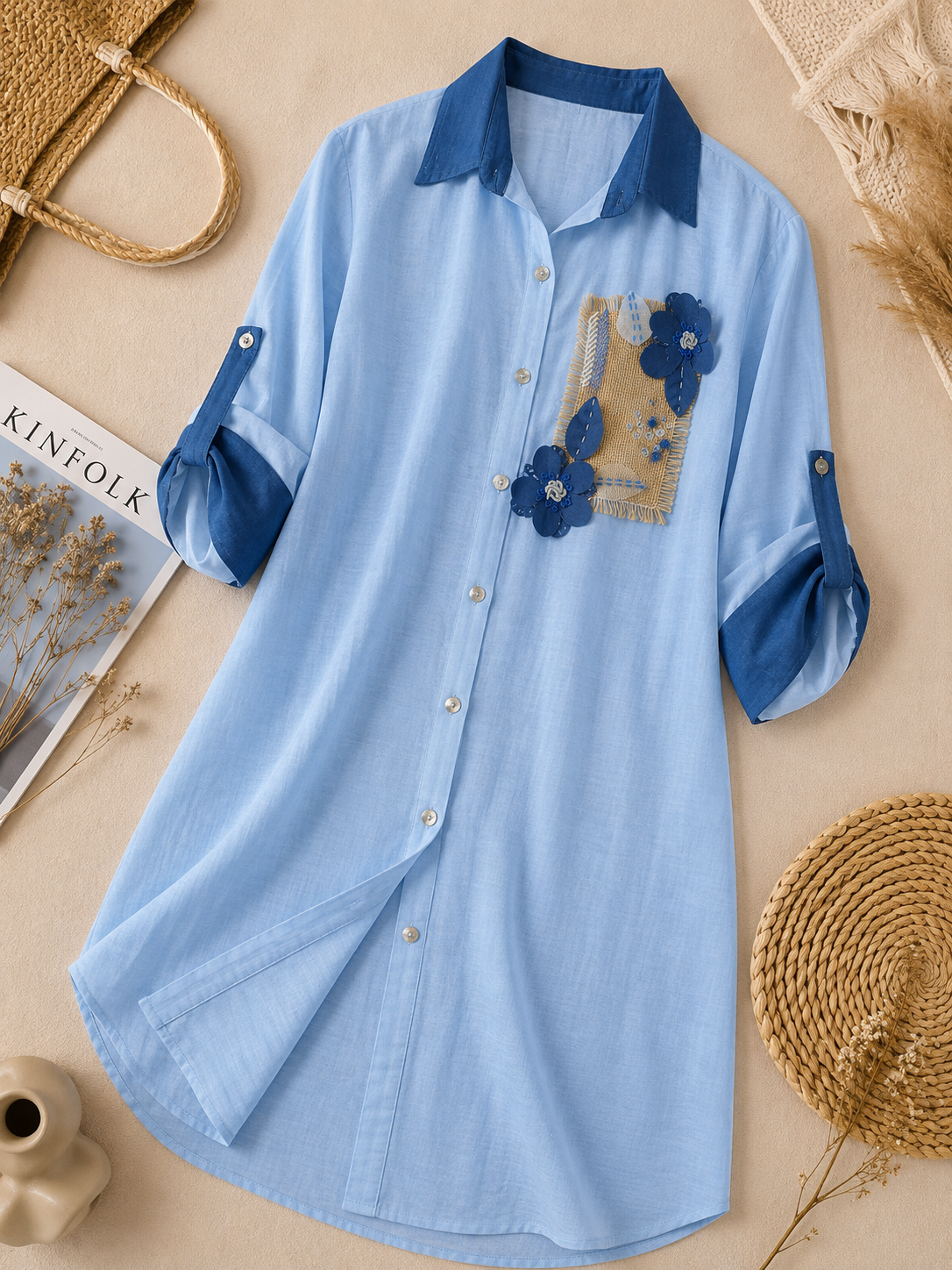 Azure Bloom Shirt Dress