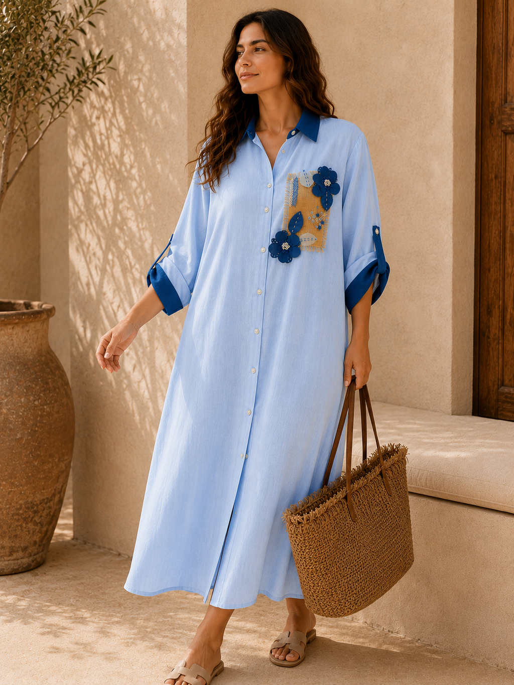 Azure Bloom Shirt Dress