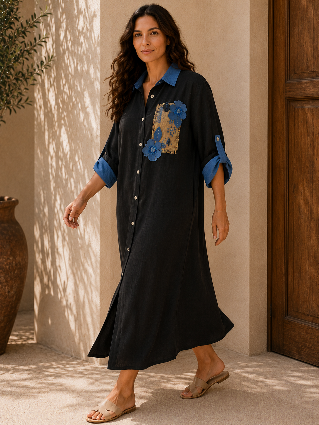 Azure Bloom Shirt Dress