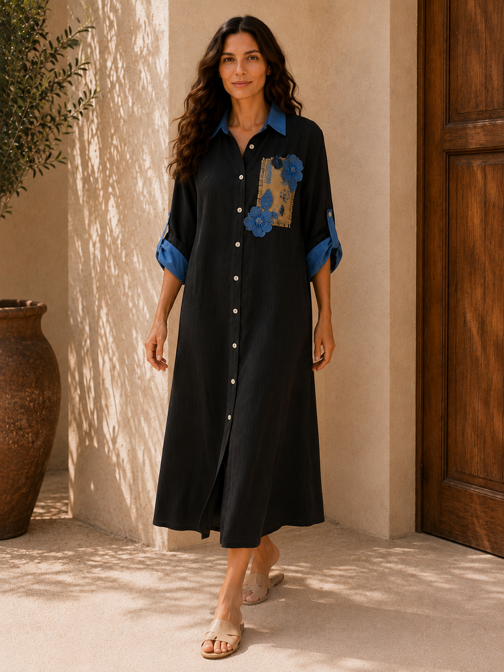 Azure Bloom Shirt Dress