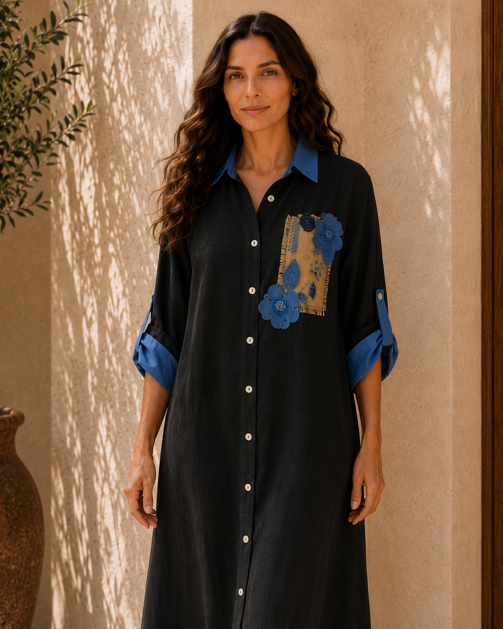Azure Bloom Shirt Dress
