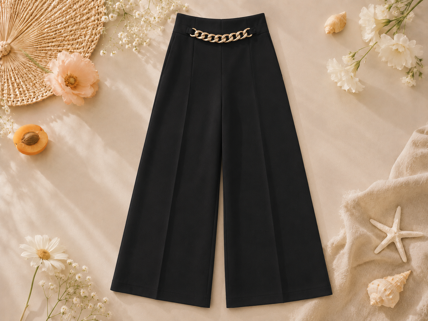 Chain Detail Wide-Leg Trousers