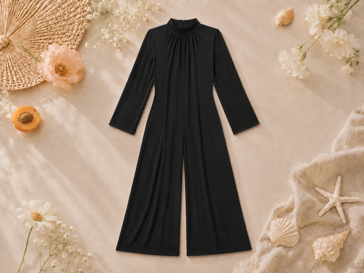 Plus-Size High-Neck Wide-Leg Jumpsuit