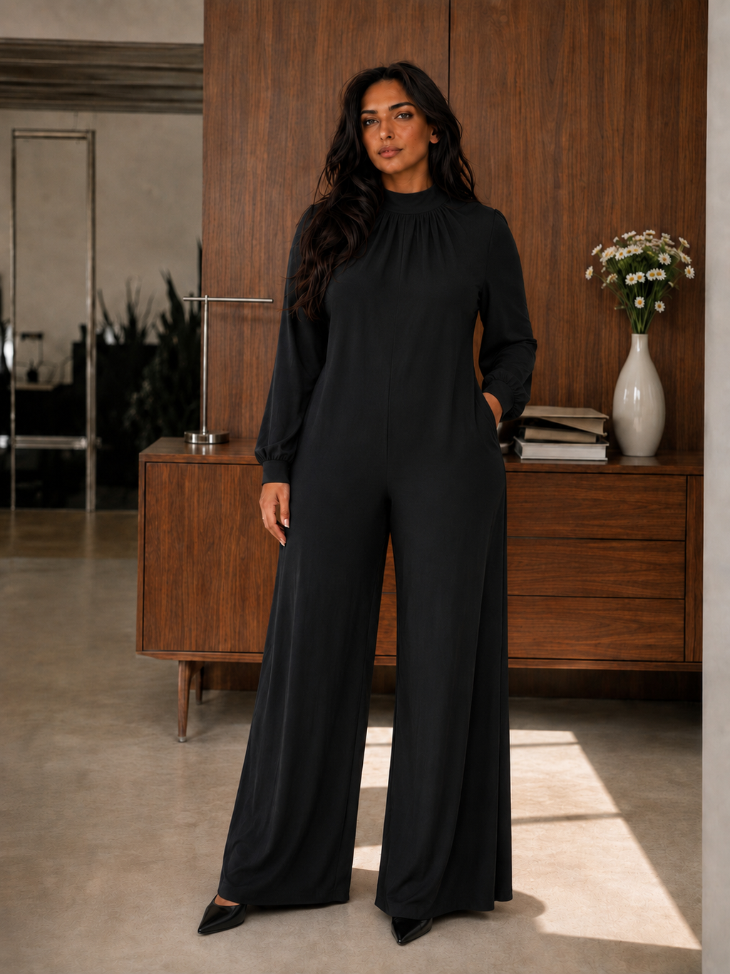 Plus-Size High-Neck Wide-Leg Jumpsuit