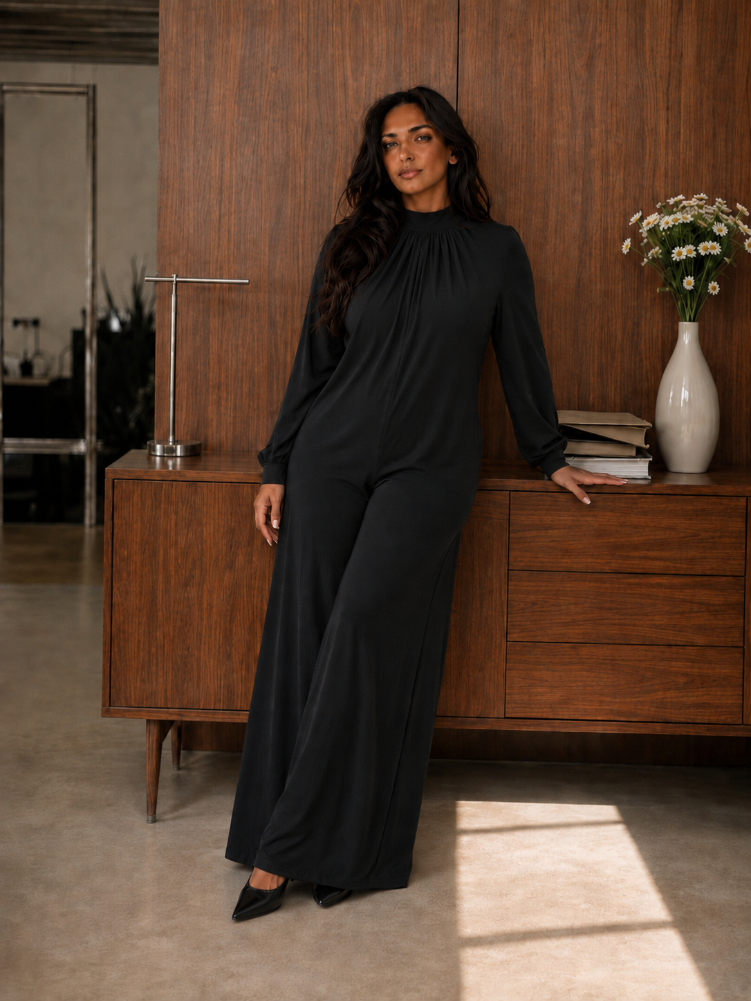 Plus-Size High-Neck Wide-Leg Jumpsuit