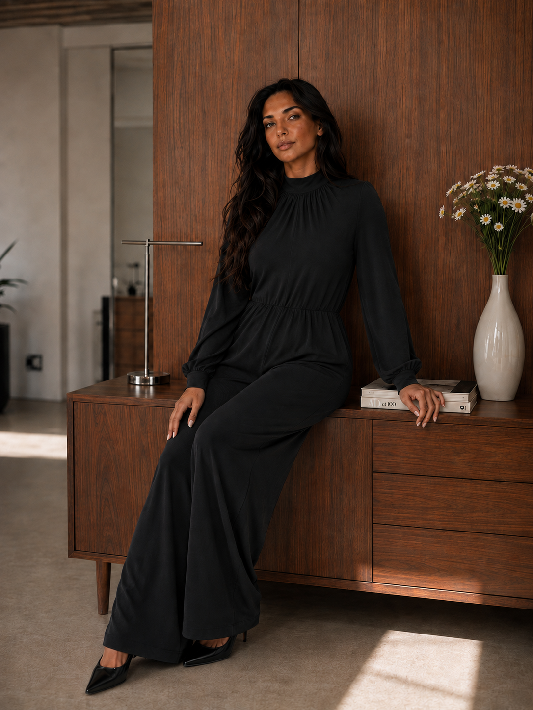 Plus-Size High-Neck Wide-Leg Jumpsuit