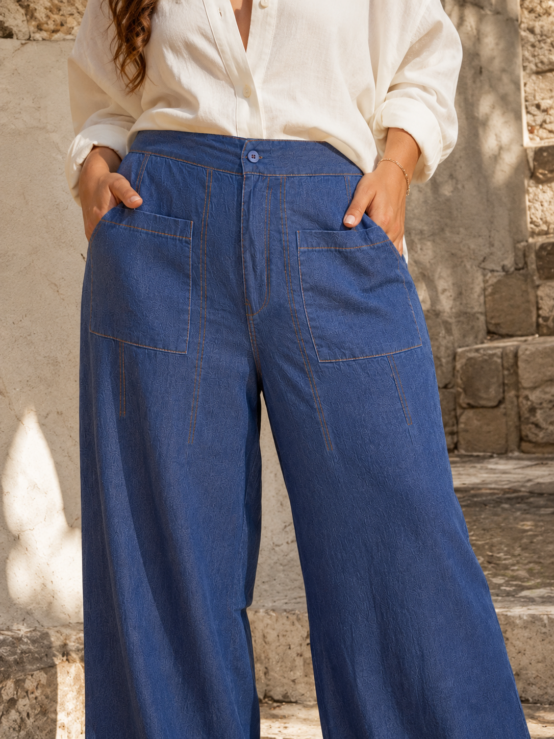 Textured Wide-Leg Pants