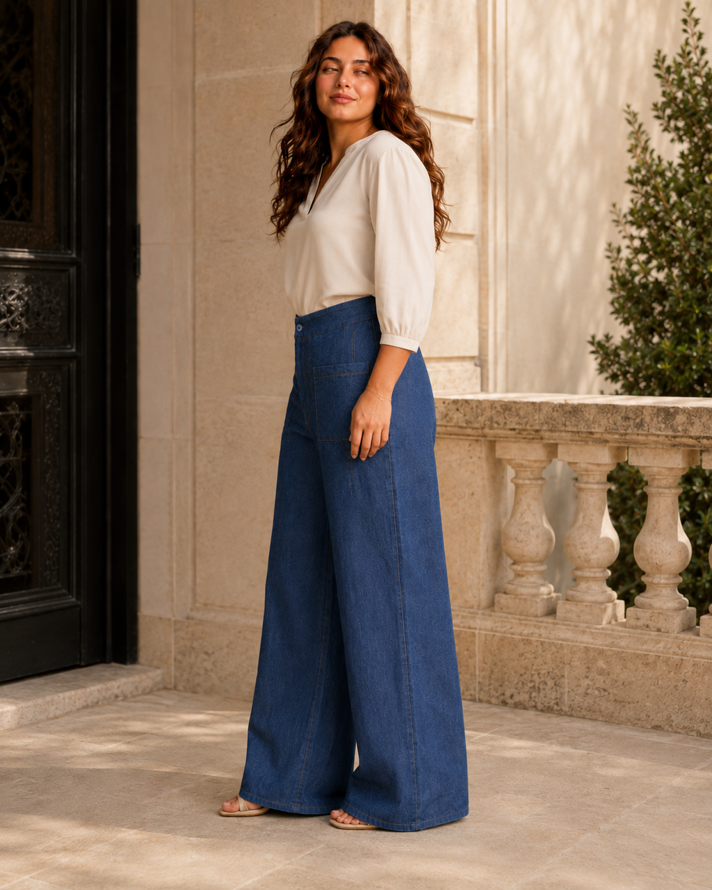 Textured Wide-Leg Pants