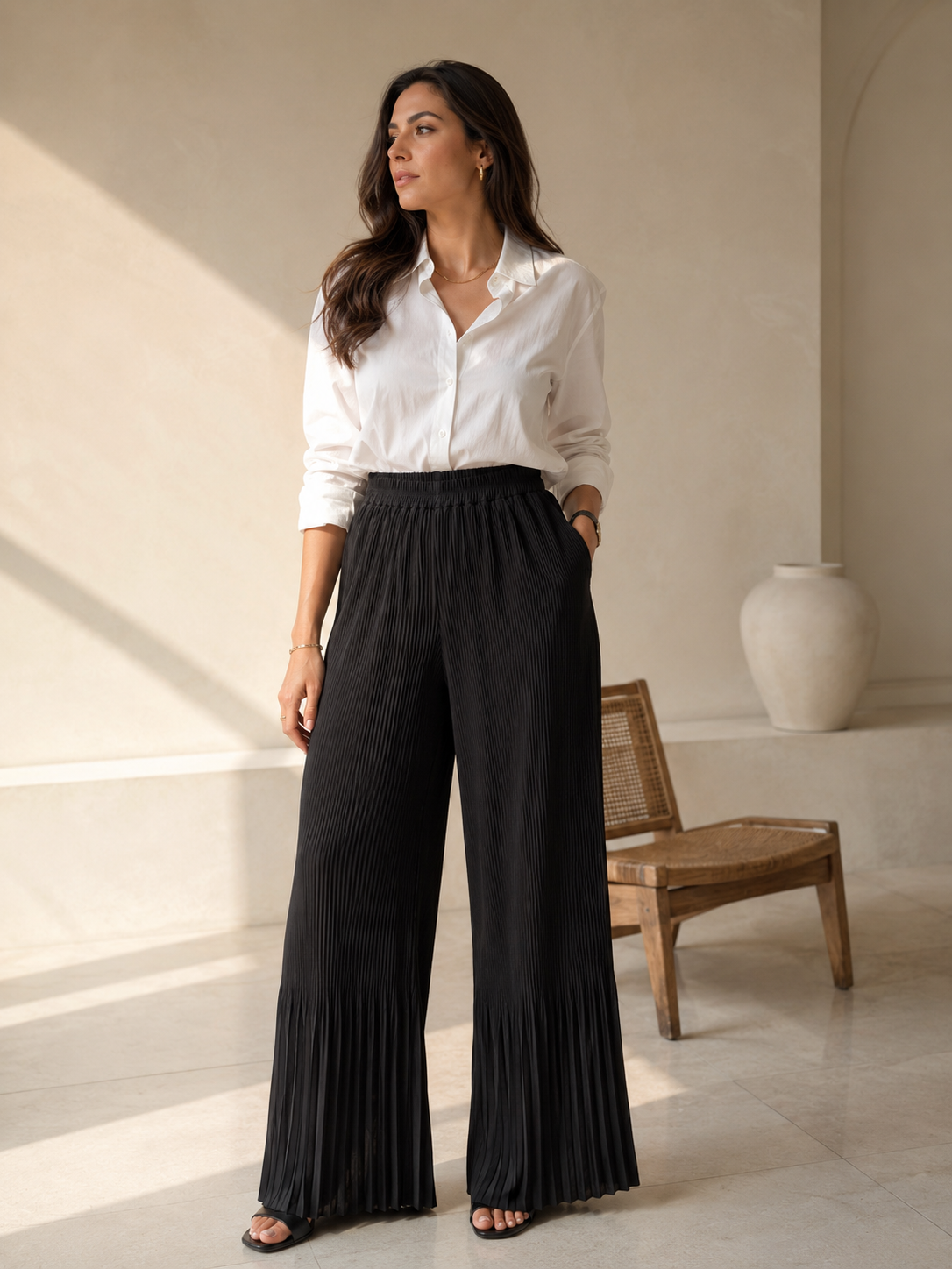 Pleated Wide-Leg Trousers