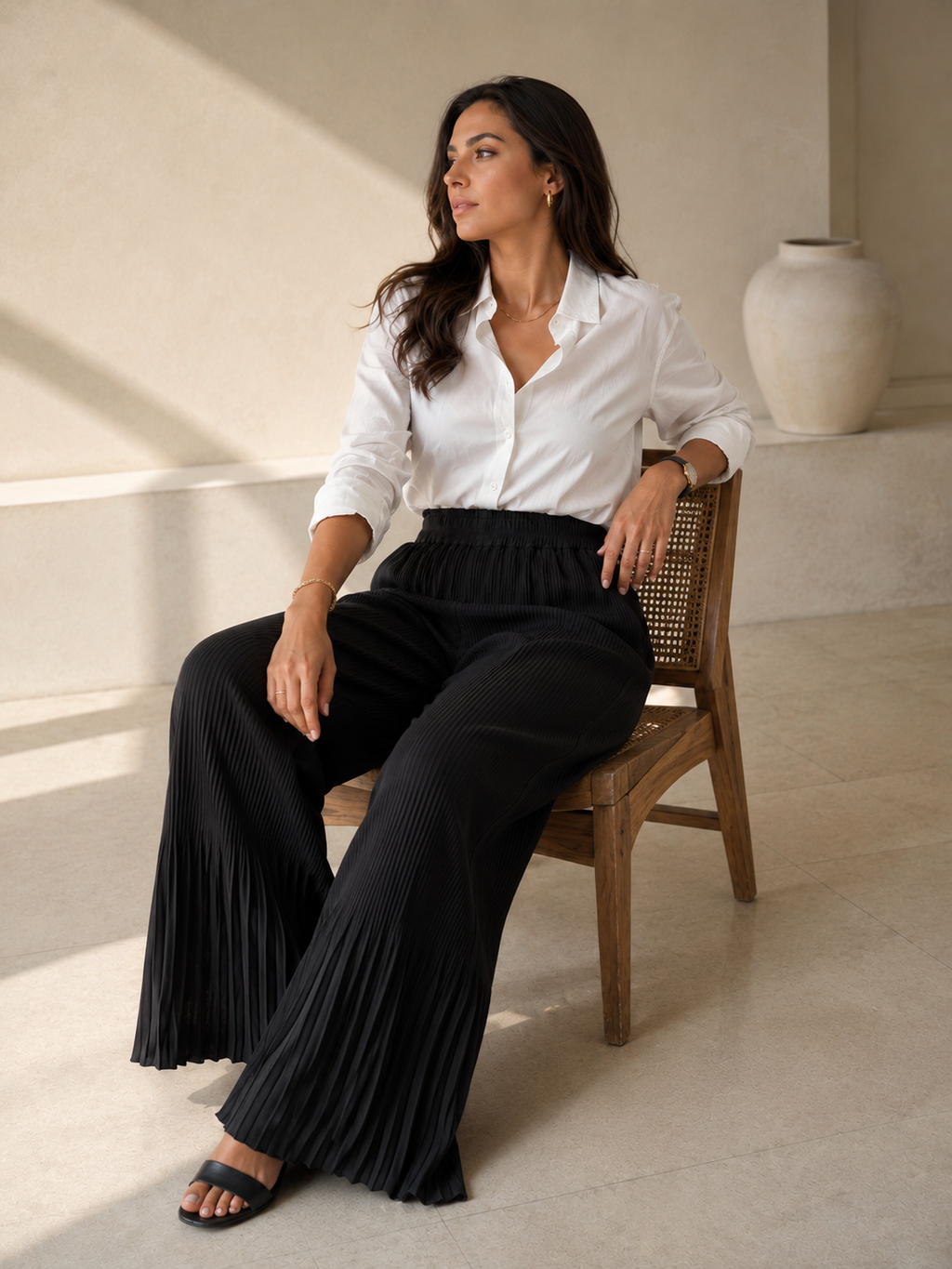 Pleated Wide-Leg Trousers