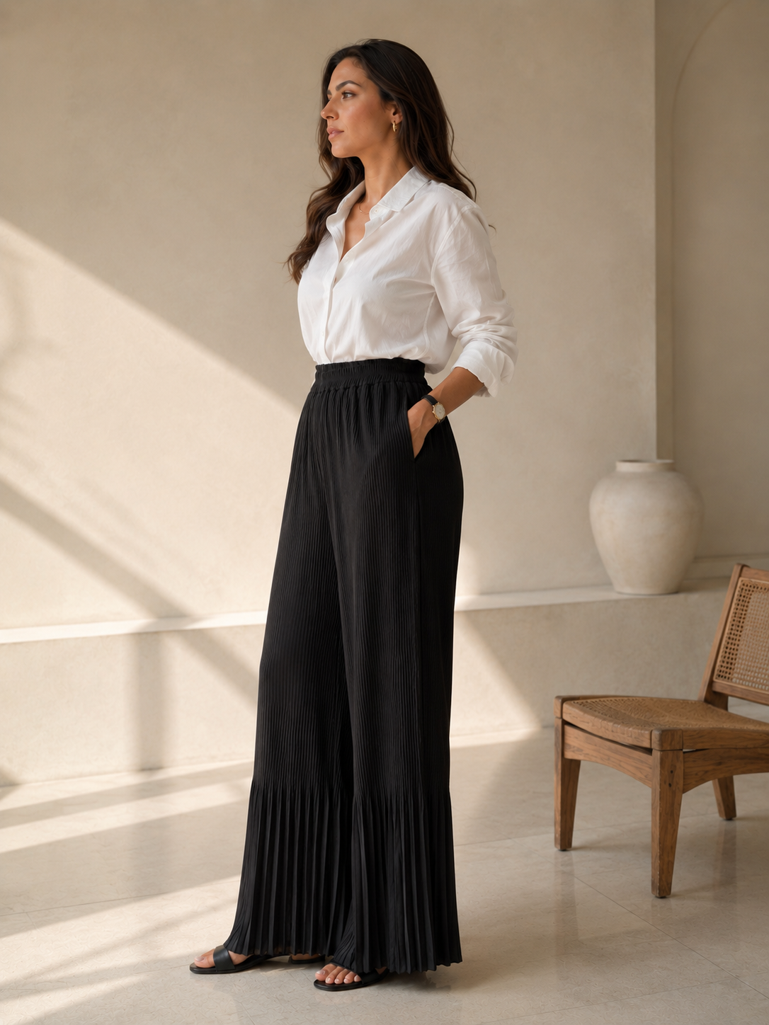 Pleated Wide-Leg Trousers