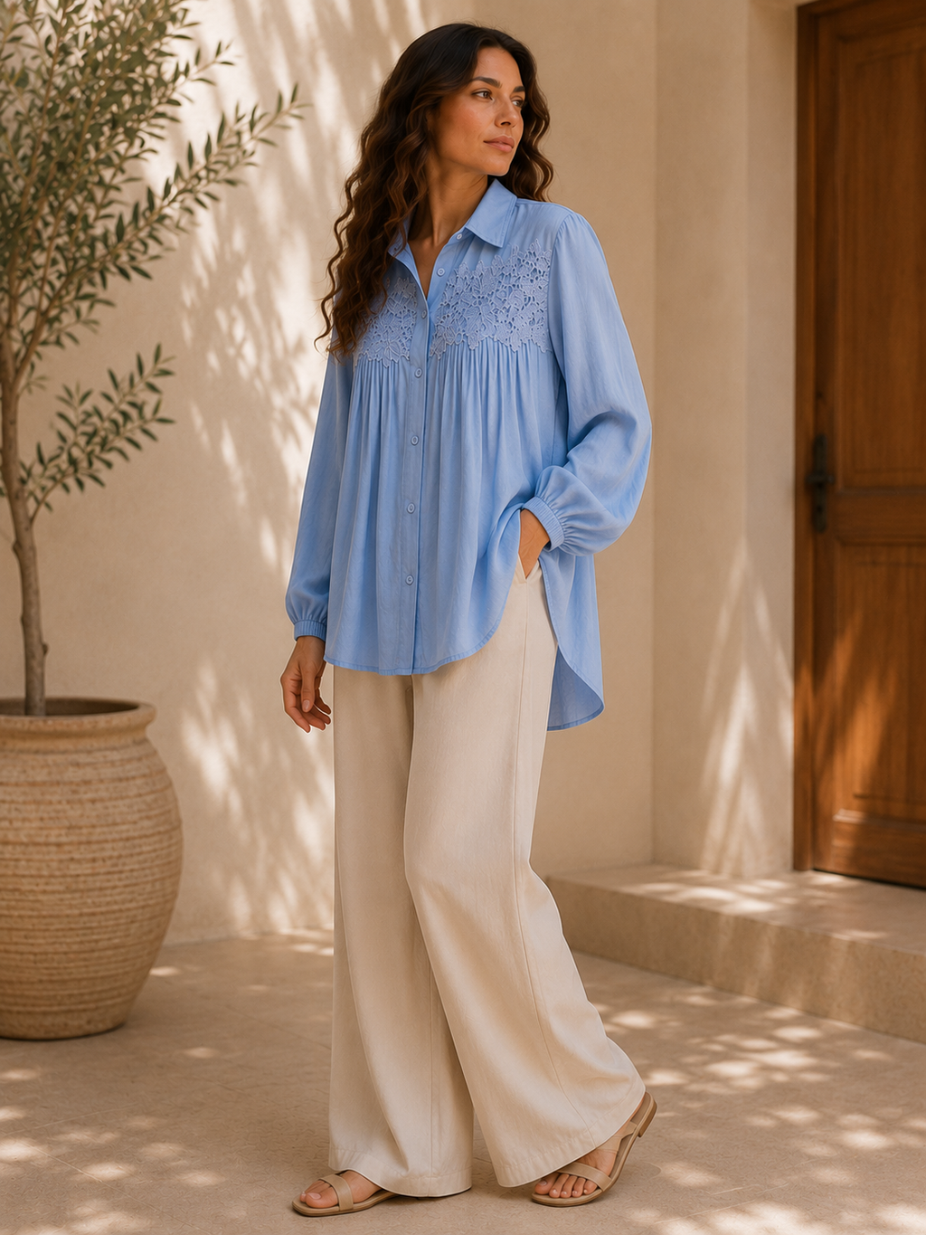 Lace Pleated Blouse
