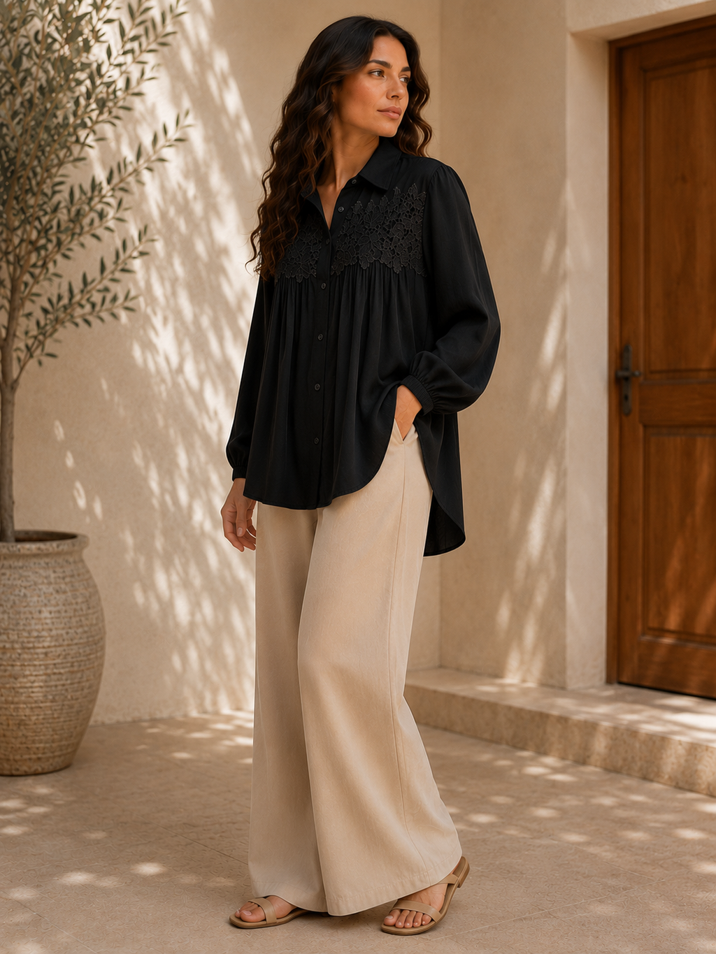 Lace Pleated Blouse