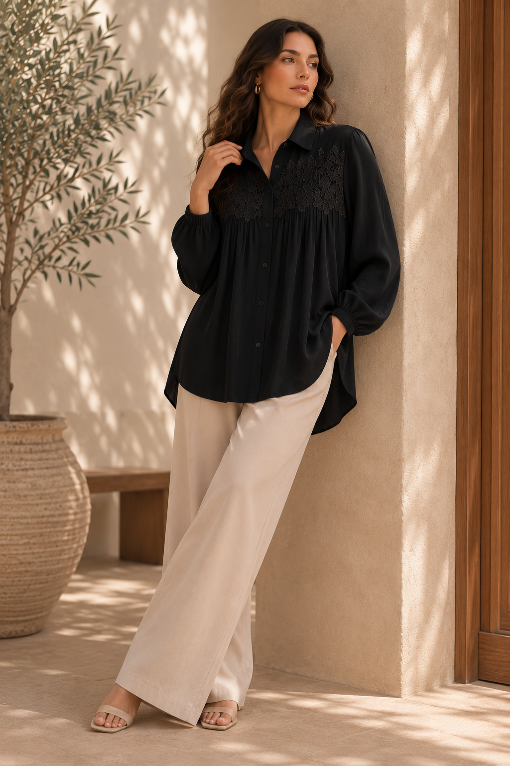 Lace Pleated Blouse