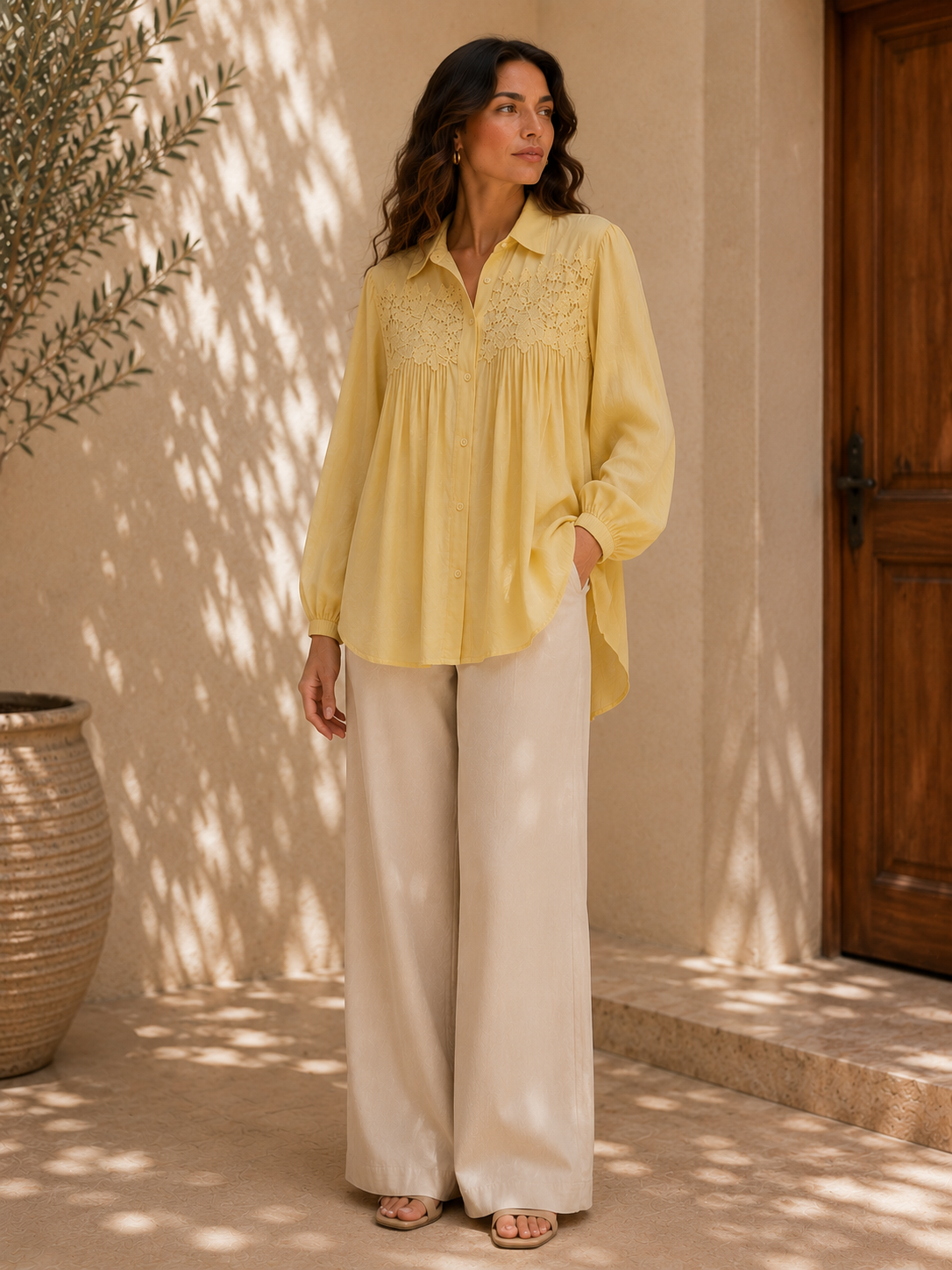 Lace Pleated Blouse