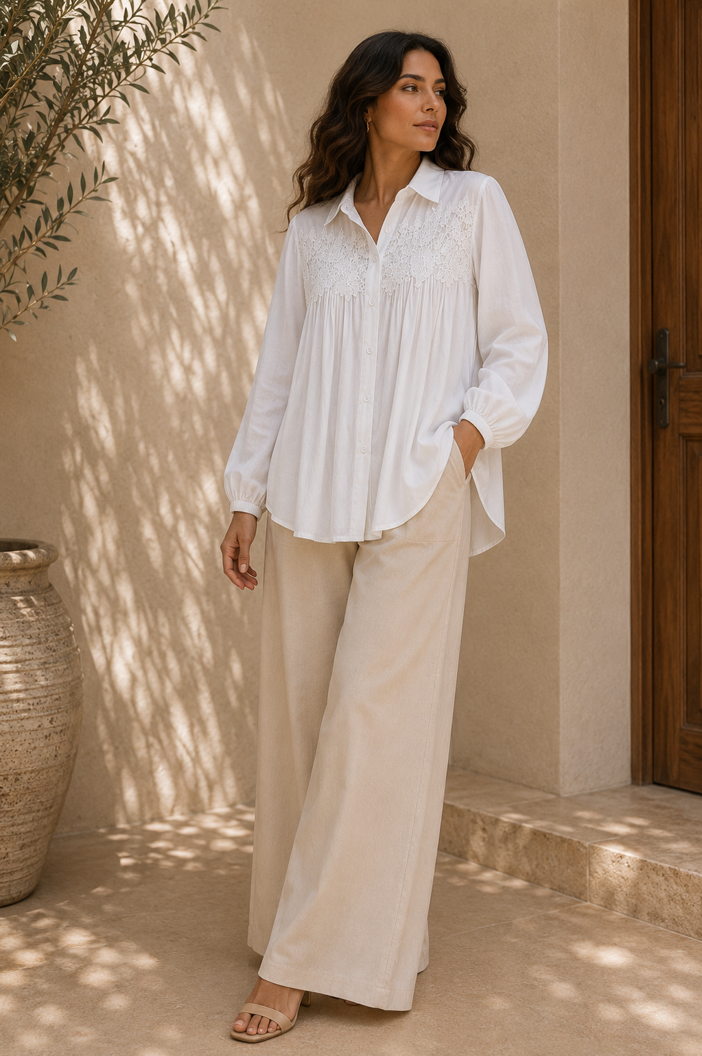 Lace Pleated Blouse