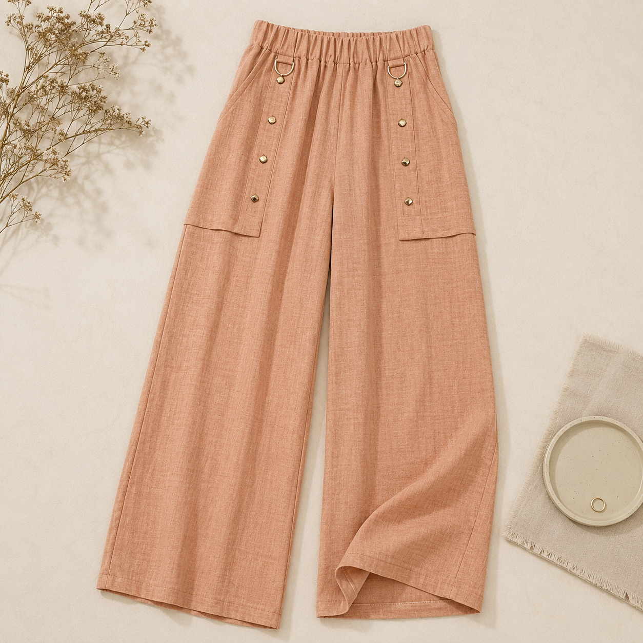 Wide-Leg Linen Blend Trousers