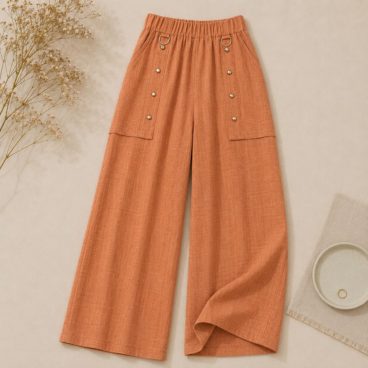 Wide-Leg Linen Blend Trousers