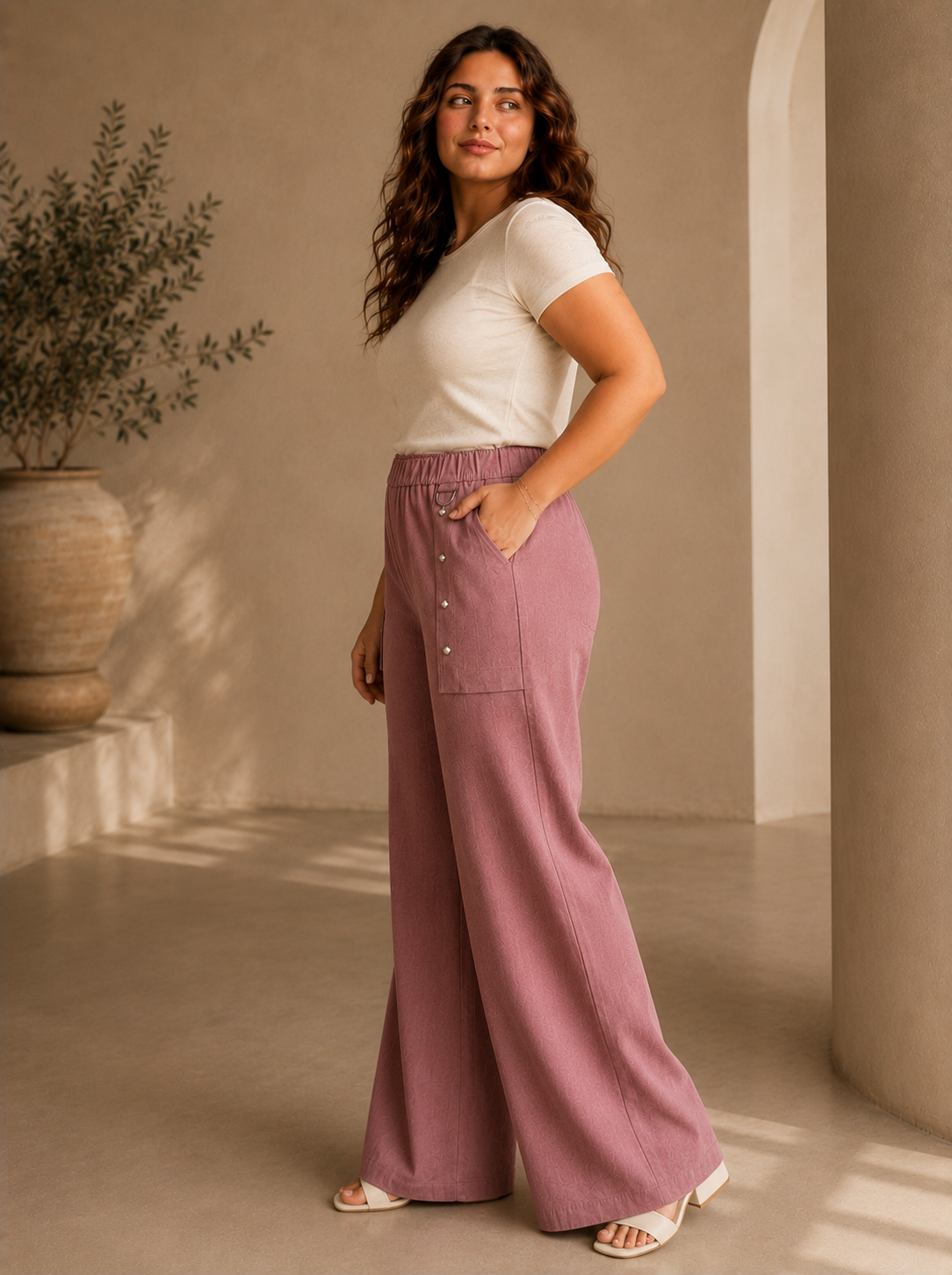 Wide-Leg Linen Blend Trousers