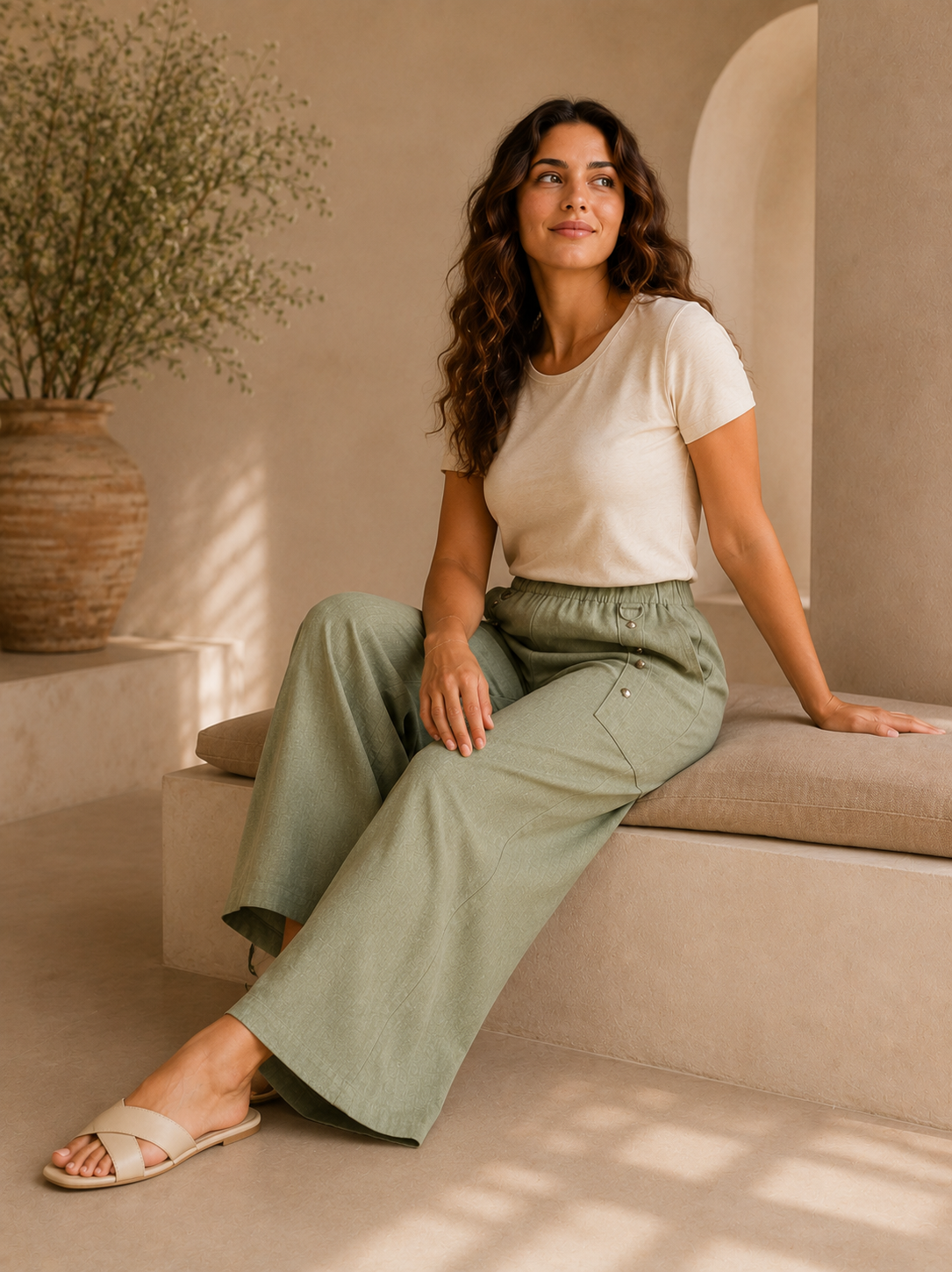 Wide-Leg Linen Blend Trousers