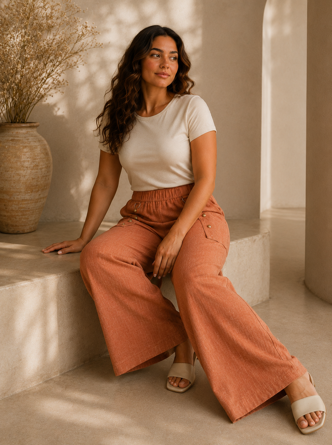 Wide-Leg Linen Blend Trousers