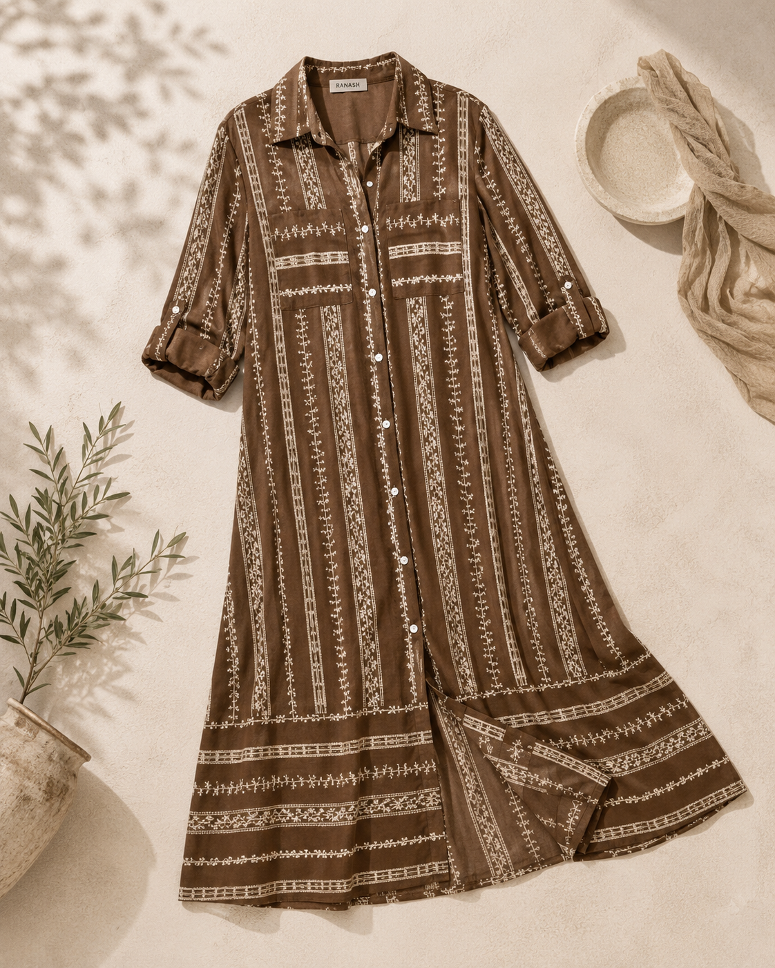 Embroidered Long Shirt Dress
