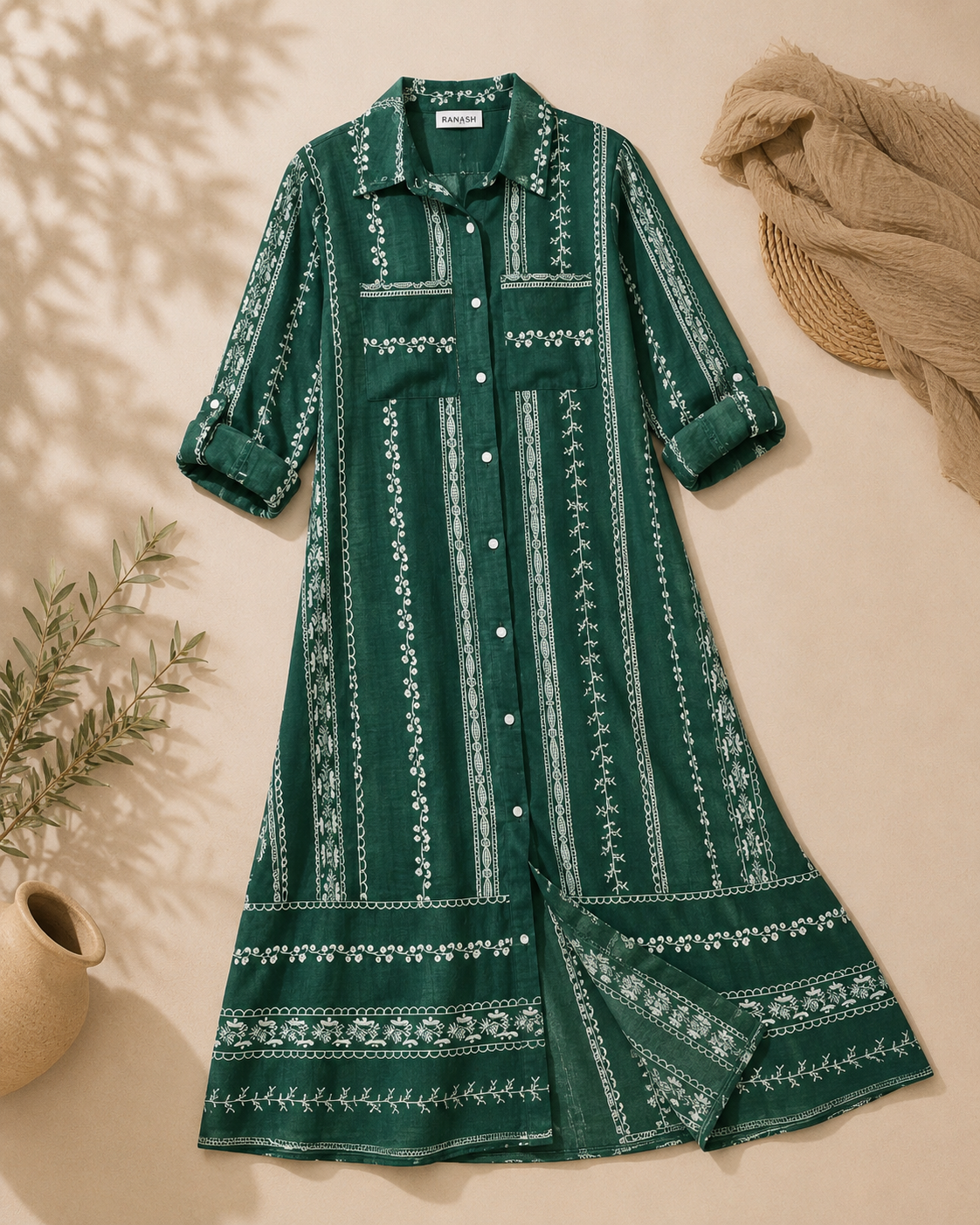 Embroidered Long Shirt Dress