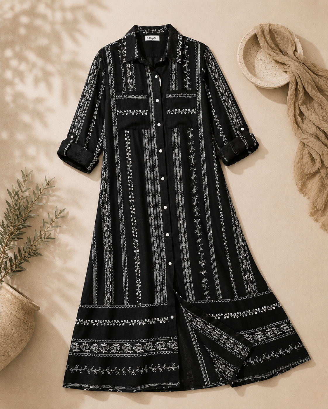 Embroidered Long Shirt Dress