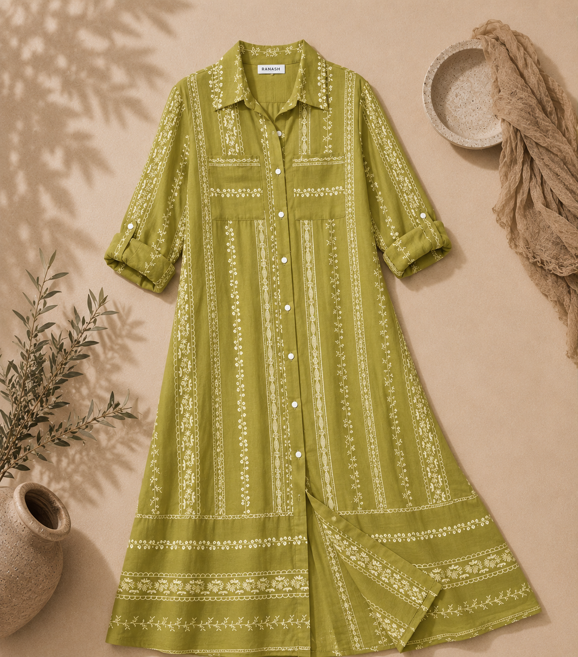 Embroidered Long Shirt Dress
