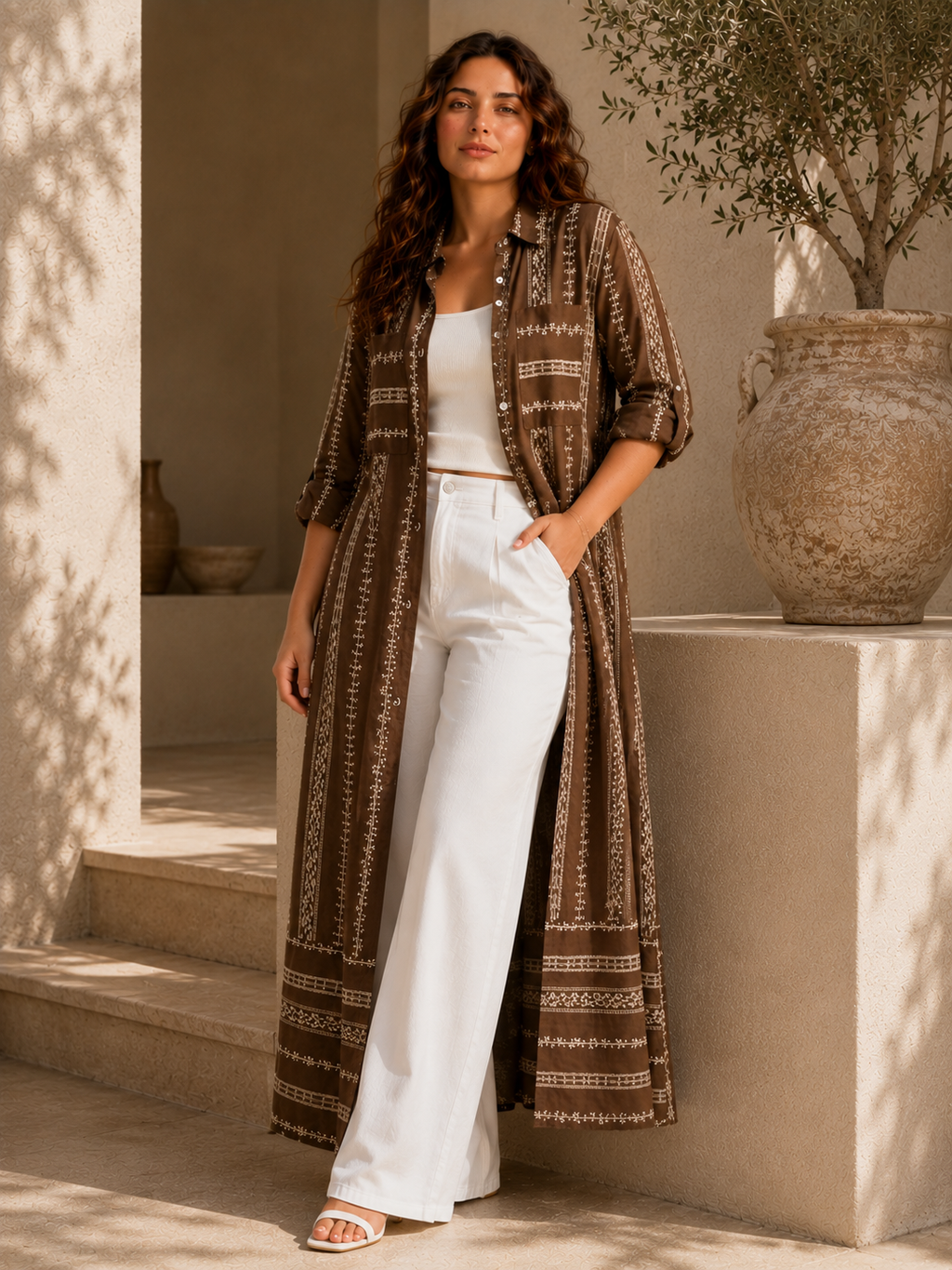 Embroidered Long Shirt Dress