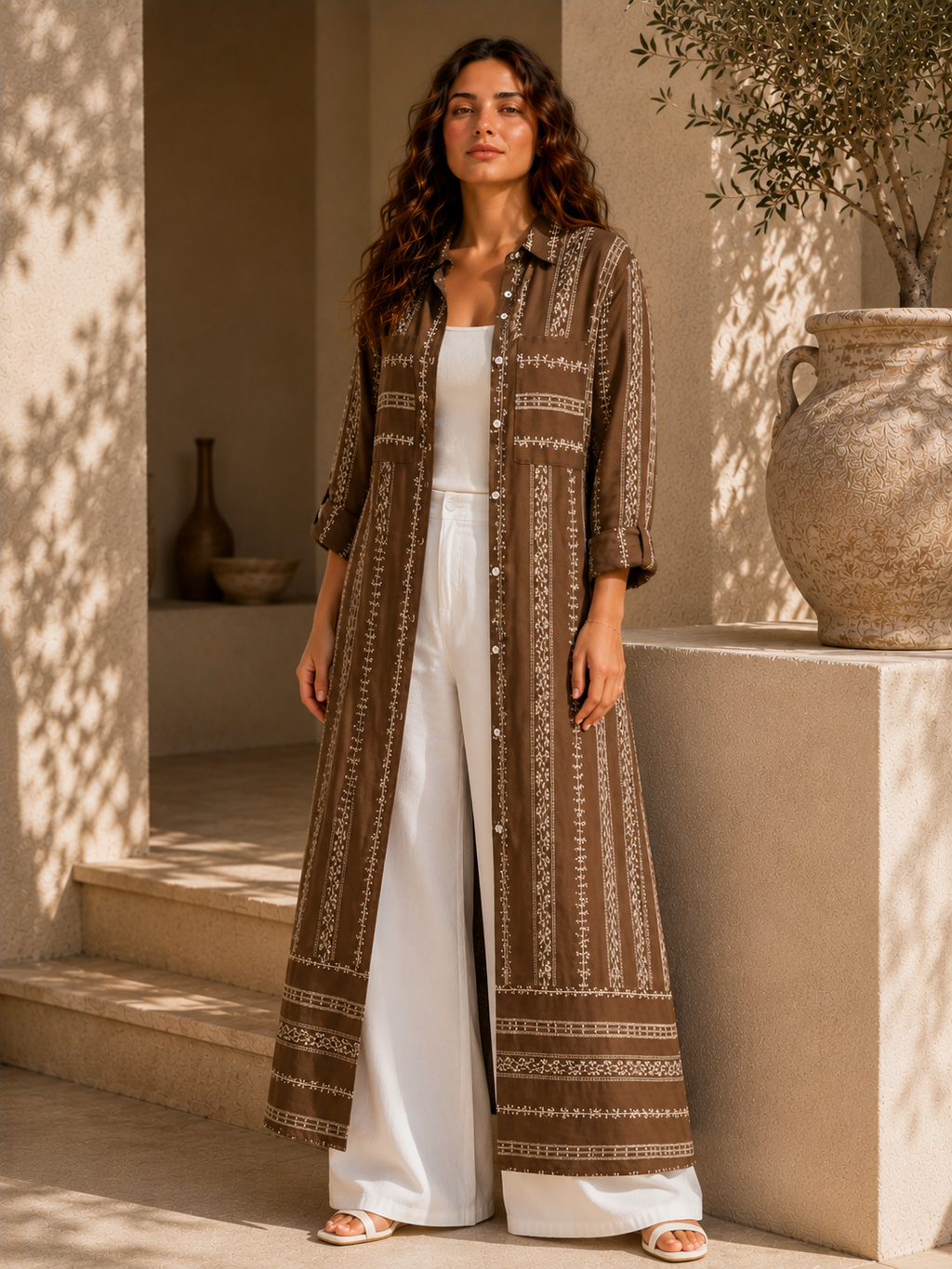 Embroidered Long Shirt Dress
