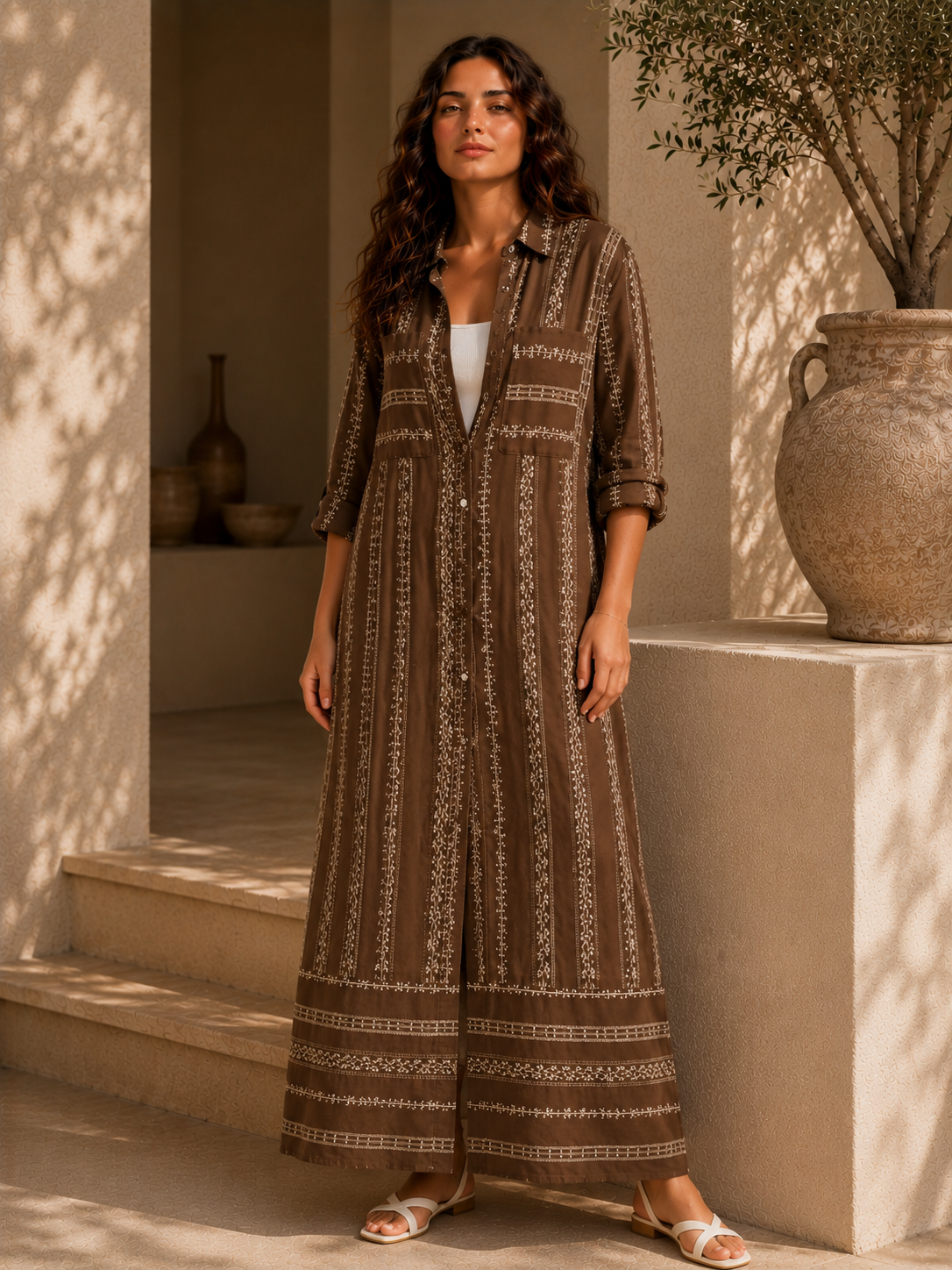 Embroidered Long Shirt Dress