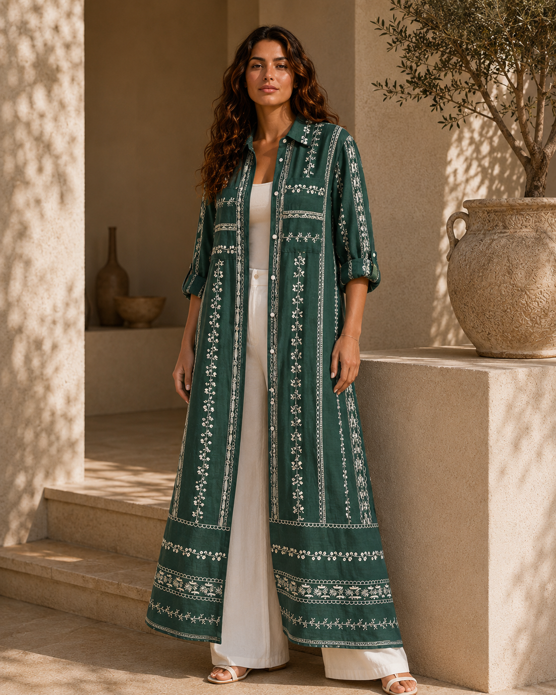 Embroidered Long Shirt Dress
