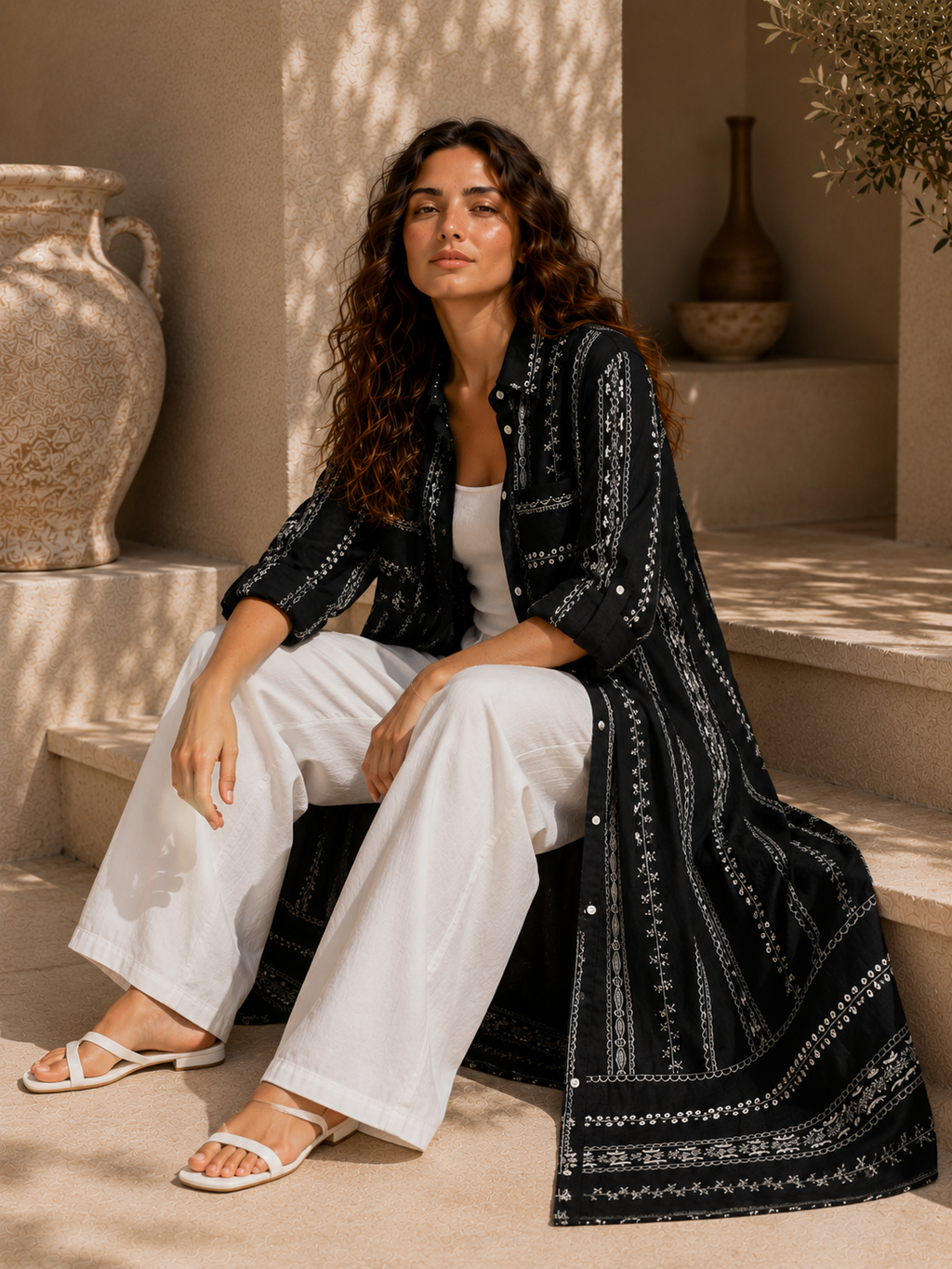 Embroidered Long Shirt Dress