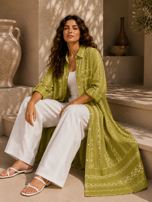 Embroidered Long Shirt Dress