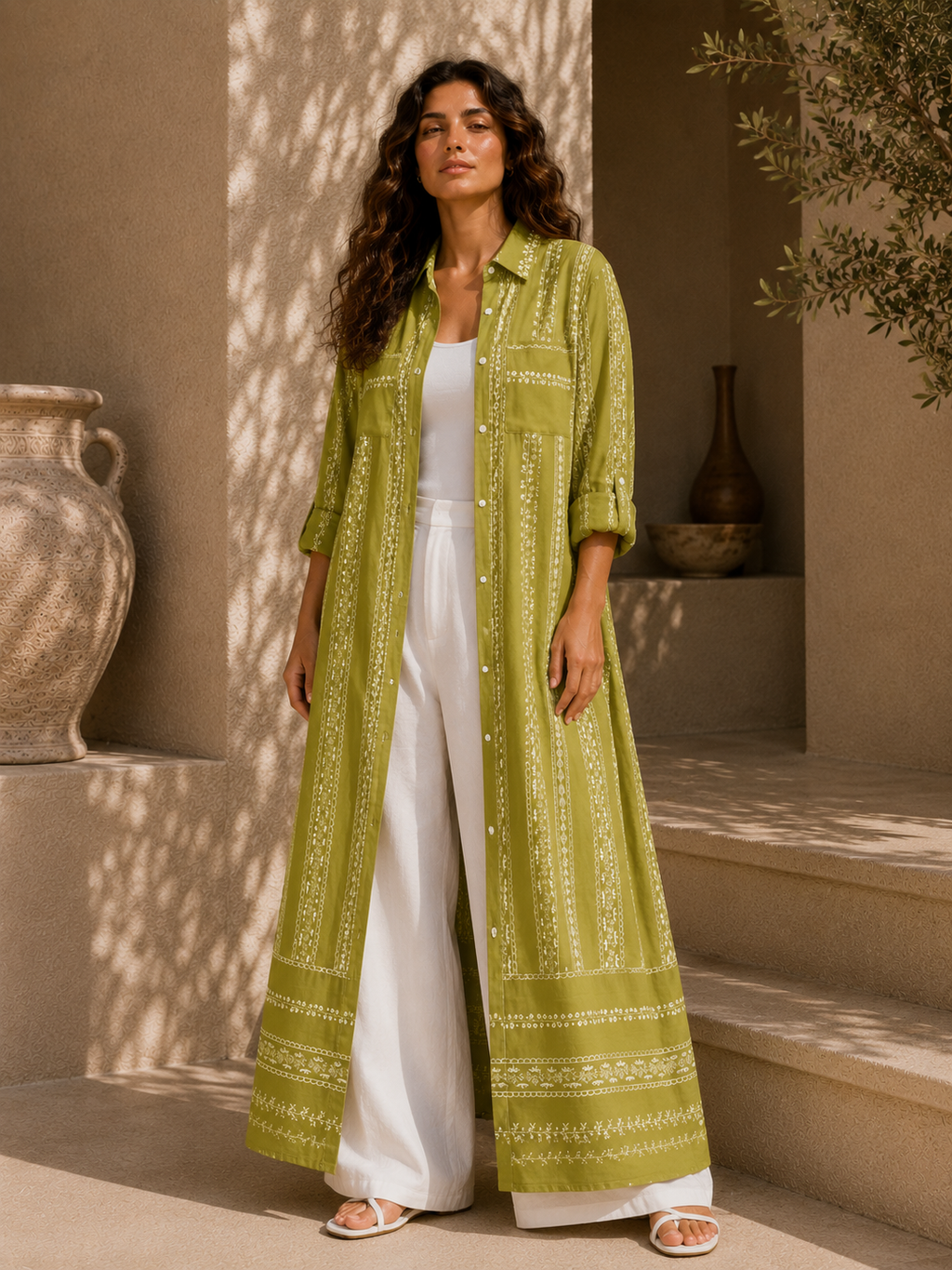 Embroidered Long Shirt Dress