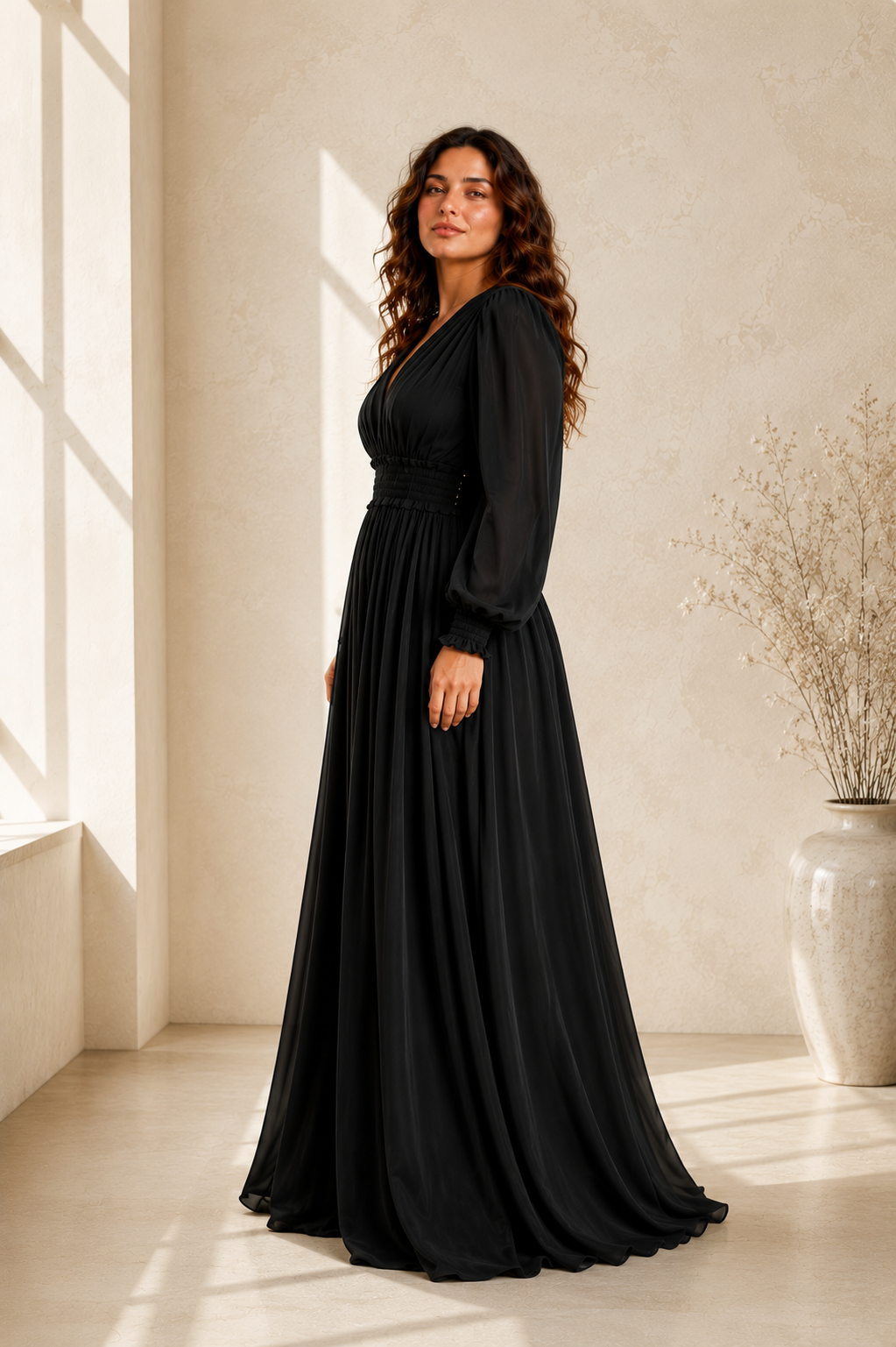Midnight Gathered Maxi Dress