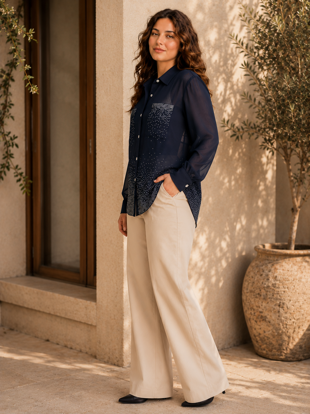 Midnight Strass Chiffon Shirt