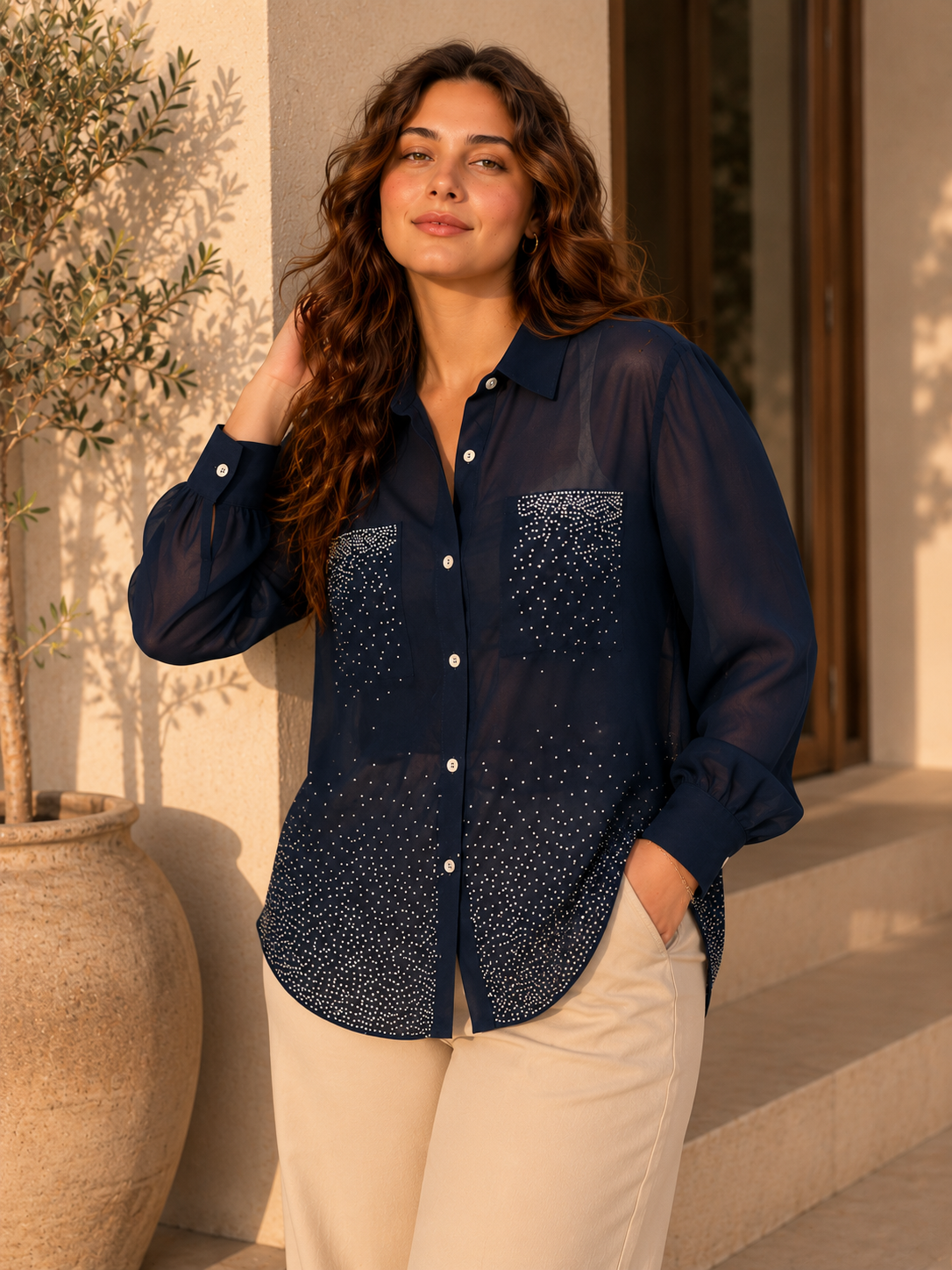Midnight Strass Chiffon Shirt