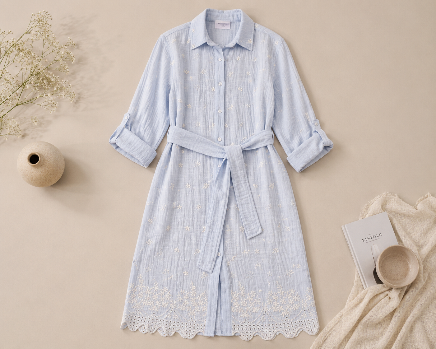 Embroidered Long Linen Cardigan