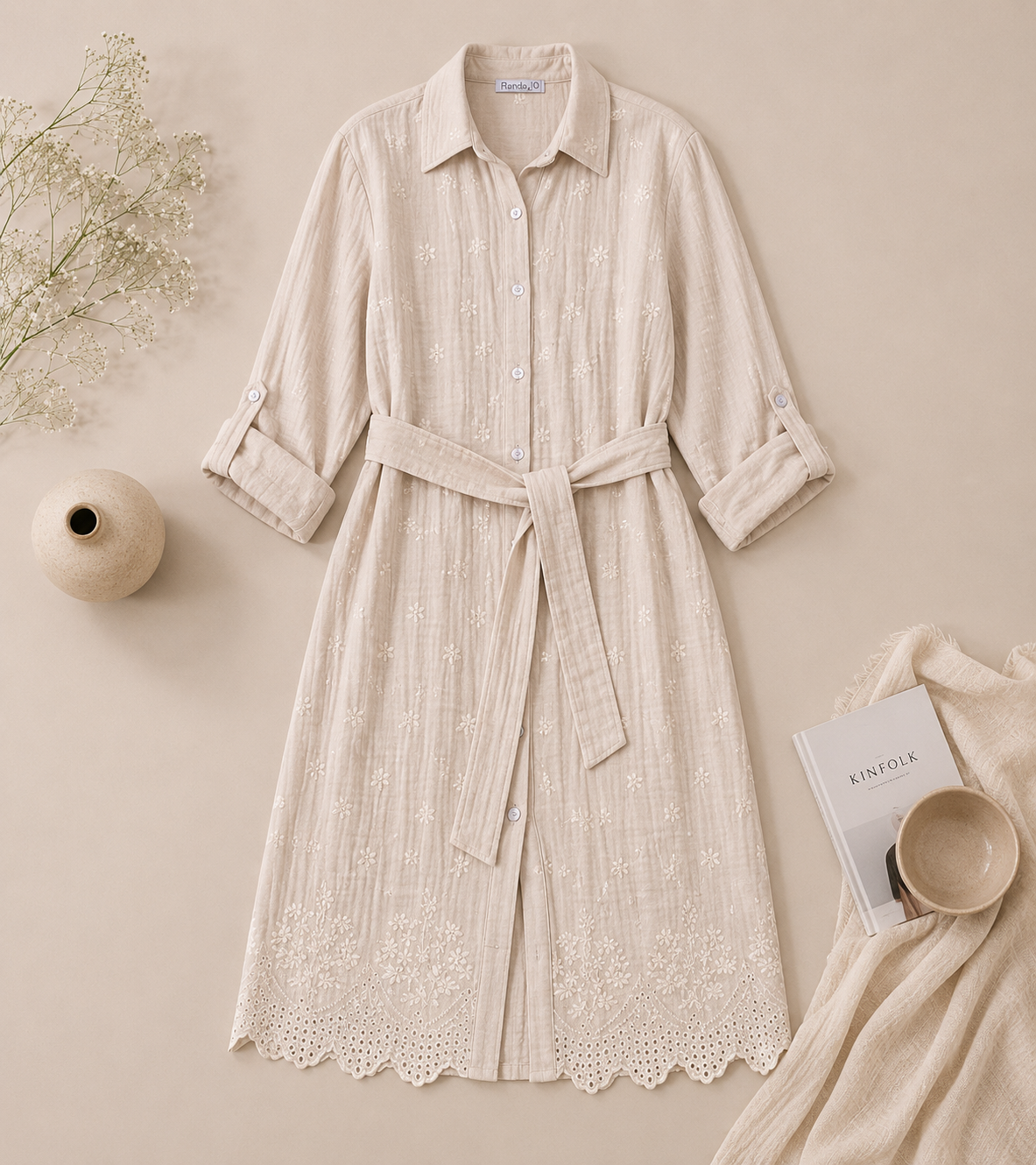 Embroidered Long Linen Cardigan