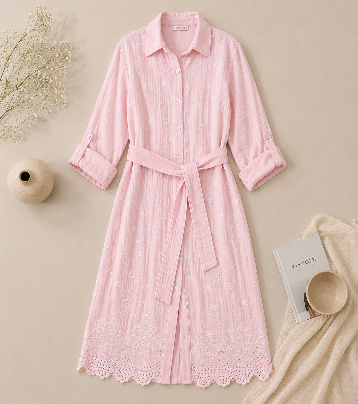 Embroidered Long Linen Cardigan