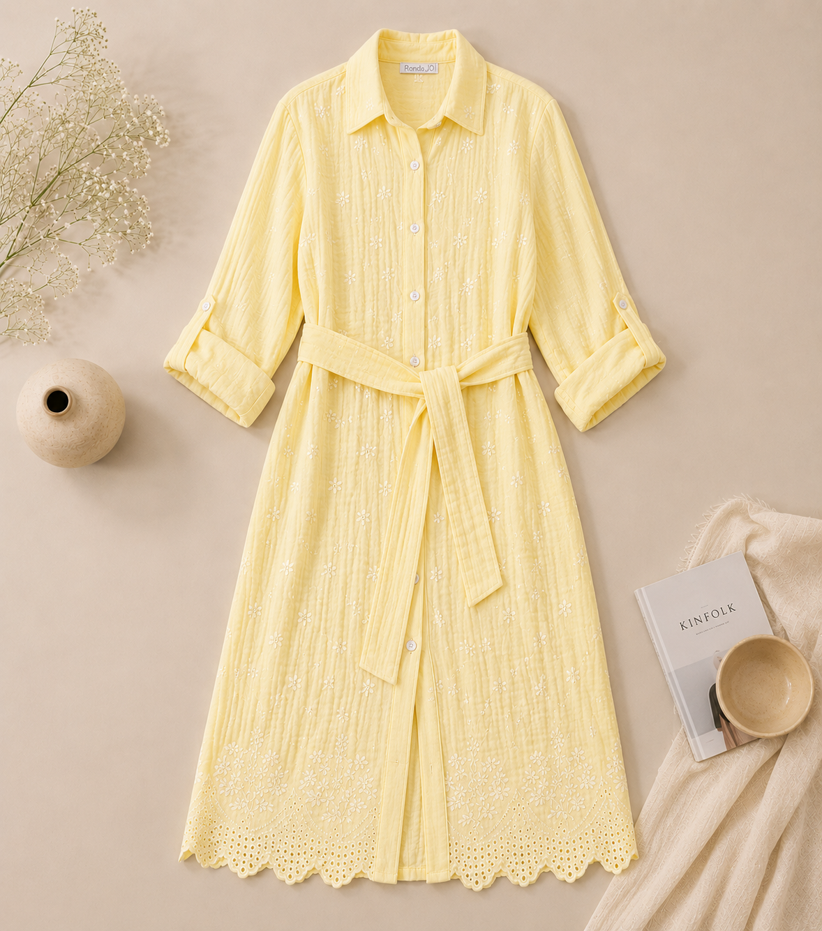 Embroidered Long Linen Cardigan