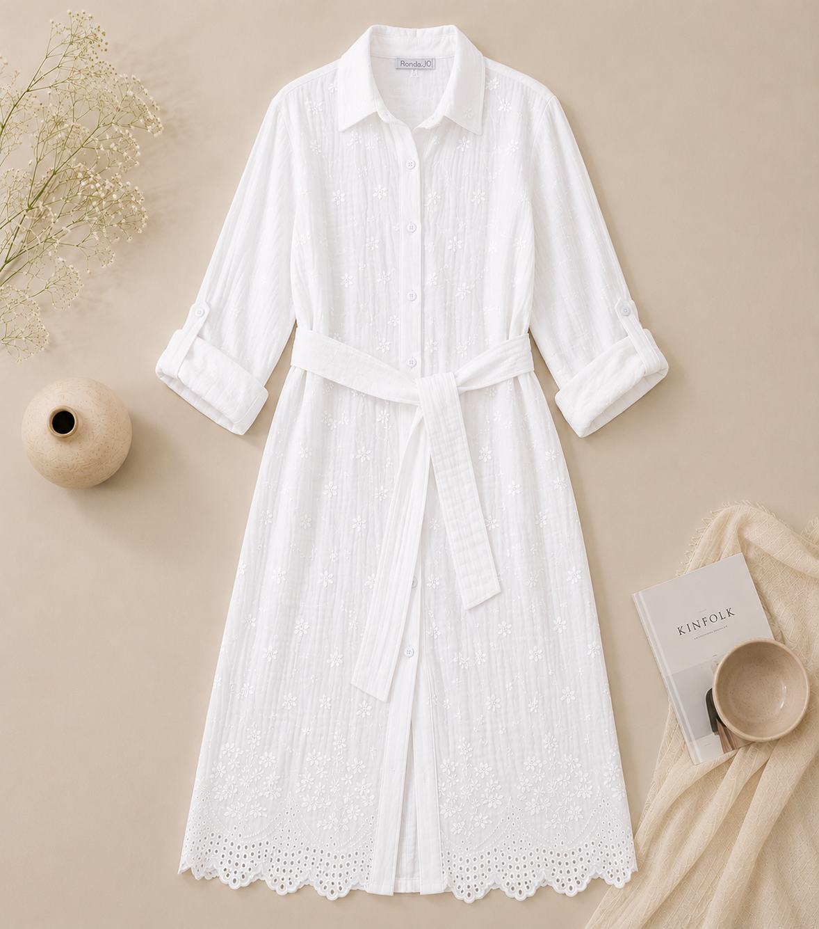 Embroidered Long Linen Cardigan