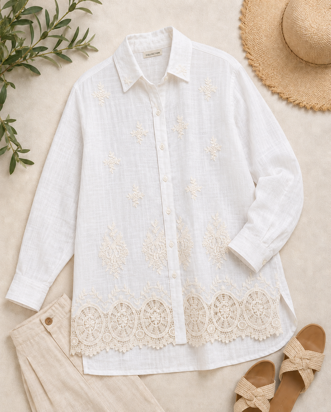 Ivory Embroidered Linen Shirt