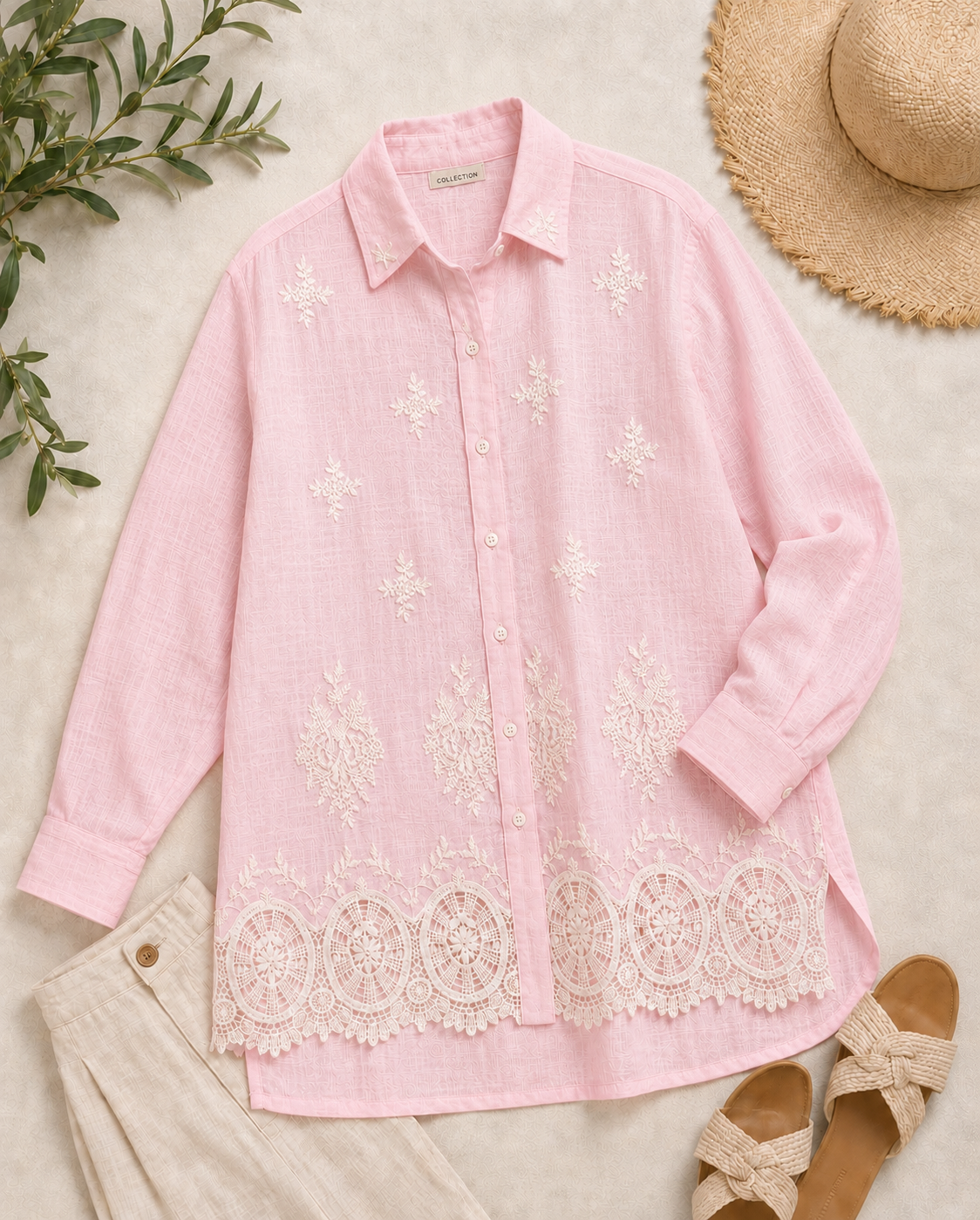 Ivory Embroidered Linen Shirt
